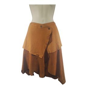 Lili Le Rose Raw Edge Leather Wrap Skirt Festival XS Forest Elf Asymmetric Hem